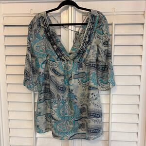 Guess Blue‎ Paisley Babydoll Style Tunic Size Large